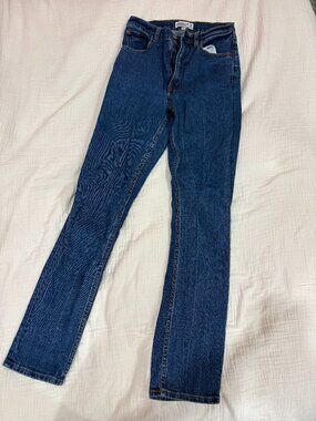 High waisted blue jeans